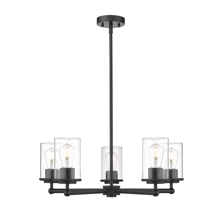 Z-Lite Thayer Chandelier, 5-Light, 26 In.W x 9.25 In.H, Matte Black/Clear 742-5MB